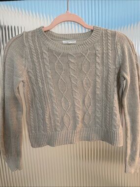 Copper Key Cable-Knit Crewneck Sweater in Light Taupe